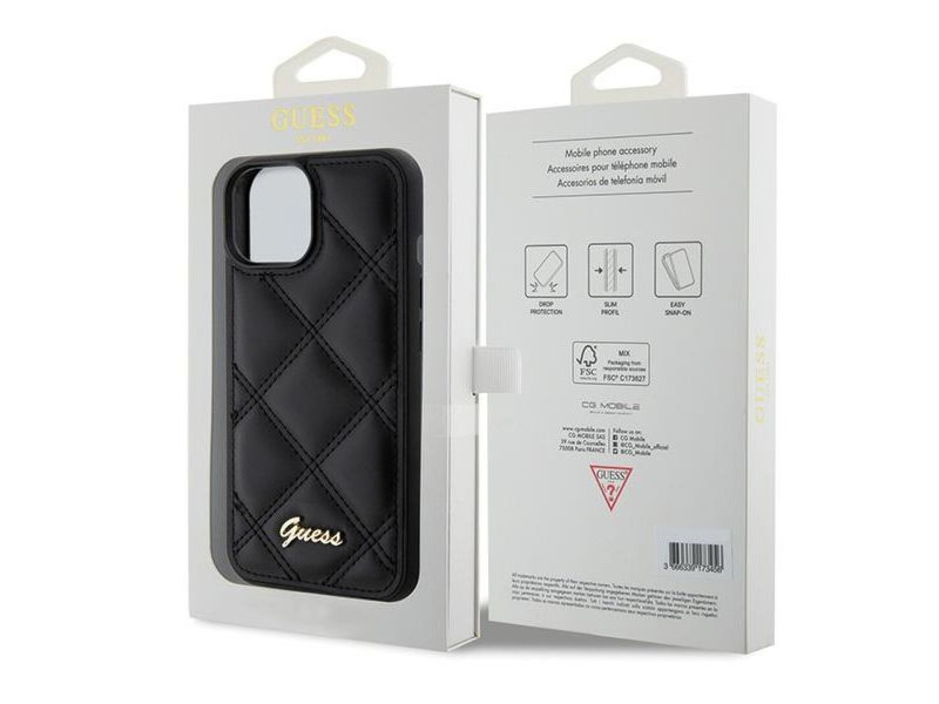 Guess Quilted Metal Logo case for iPhone 15 - black
