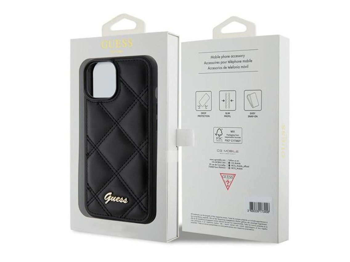 Guess Quilted Metal Logo case for iPhone 15 - black