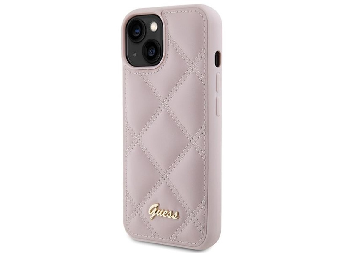 Capa Guess com logo metálico acolchoado para iPhone 15 - rosa