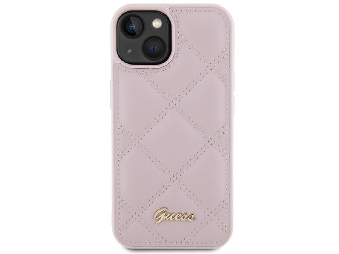 Capa Guess com logo metálico acolchoado para iPhone 15 - rosa