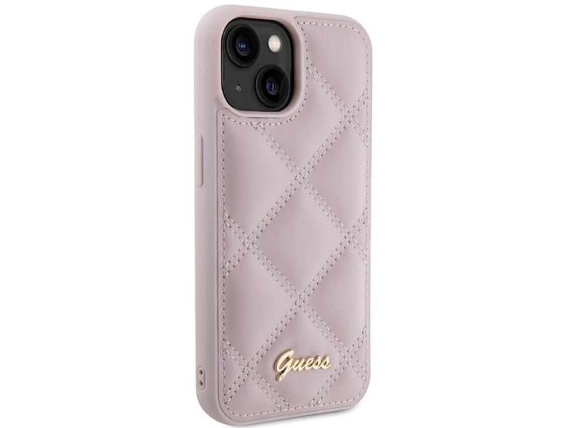 Capa Guess com logo metálico acolchoado para iPhone 15 - rosa