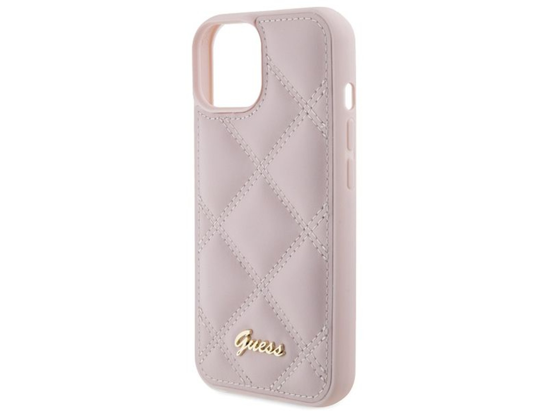 Capa Guess com logo metálico acolchoado para iPhone 15 - rosa