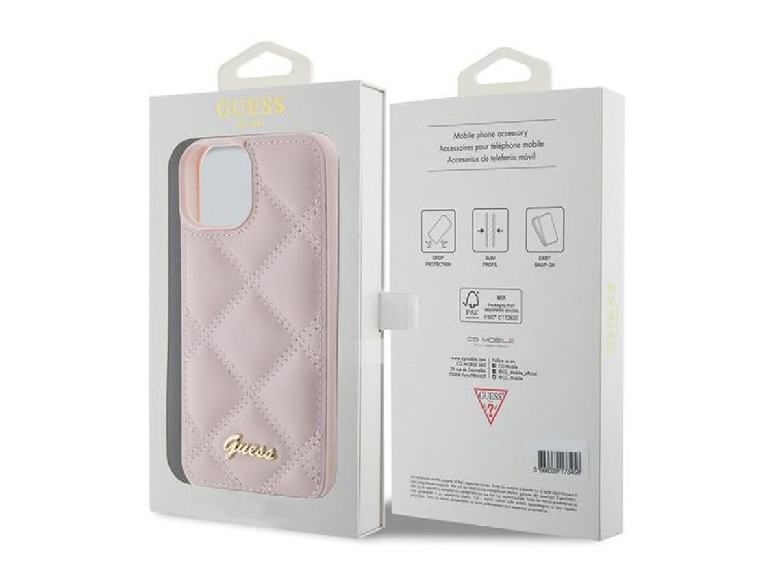 Capa Guess com logo metálico acolchoado para iPhone 15 - rosa