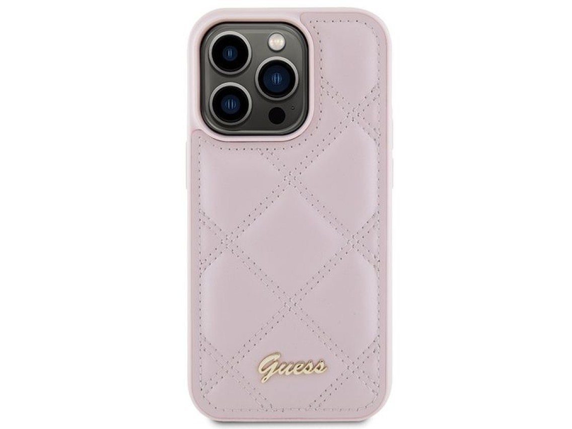 Capa Guess Quilted Metal Logo para iPhone 15 Pro - rosa