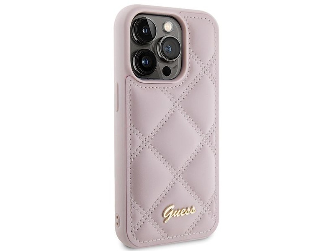 Capa Guess Quilted Metal Logo para iPhone 15 Pro - rosa