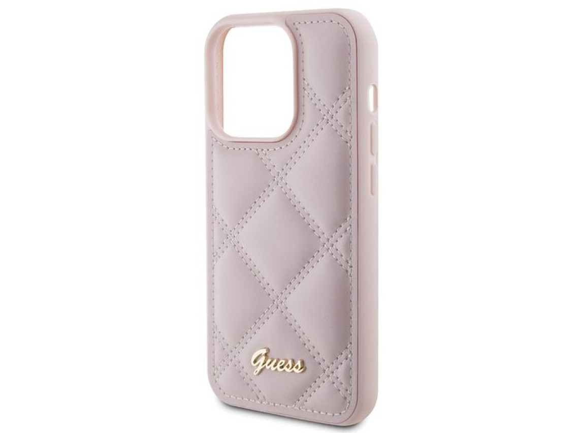Capa Guess Quilted Metal Logo para iPhone 15 Pro - rosa