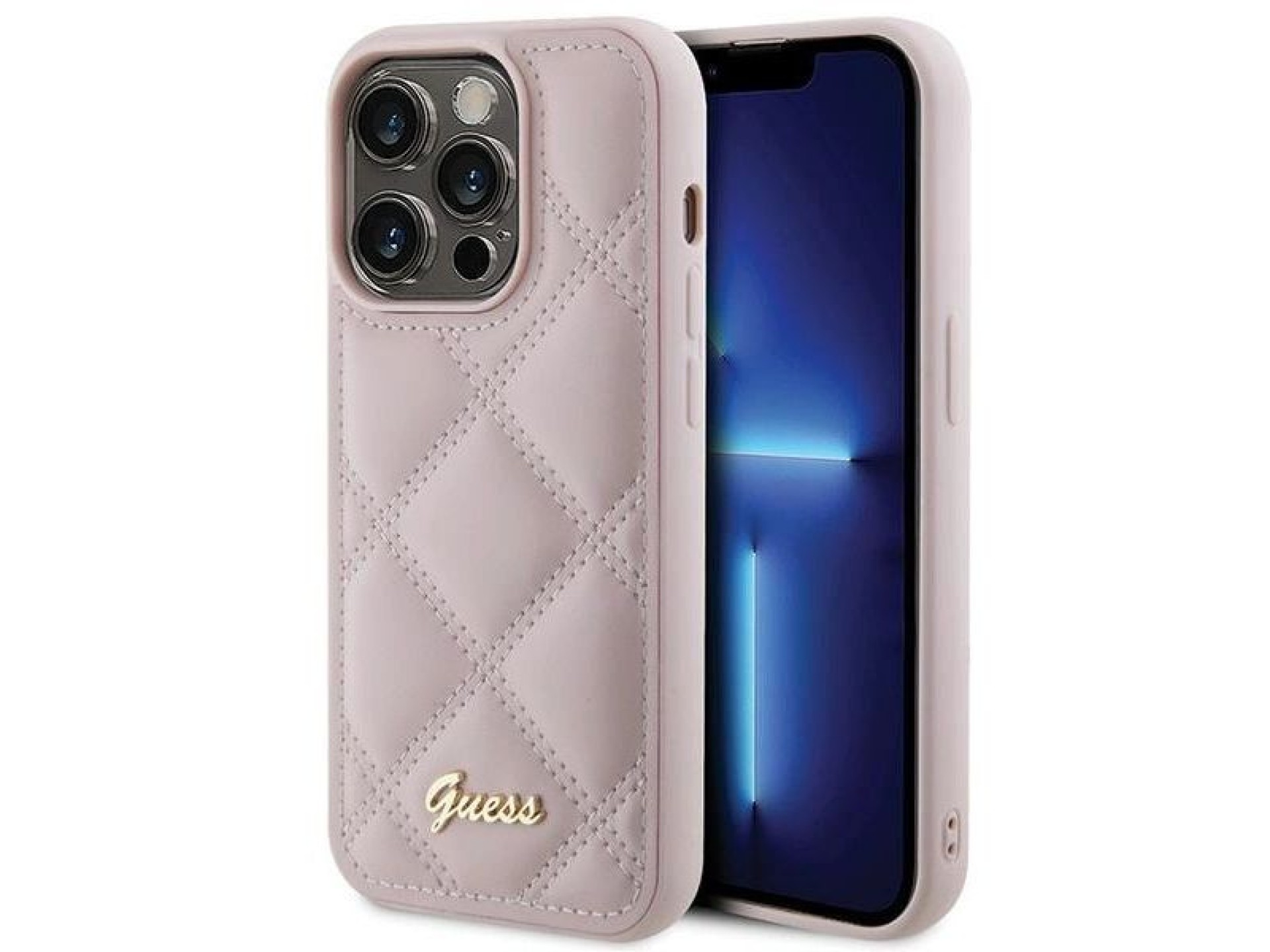 Guess Quilted Metal Logo case for iPhone 15 Pro Max - pink