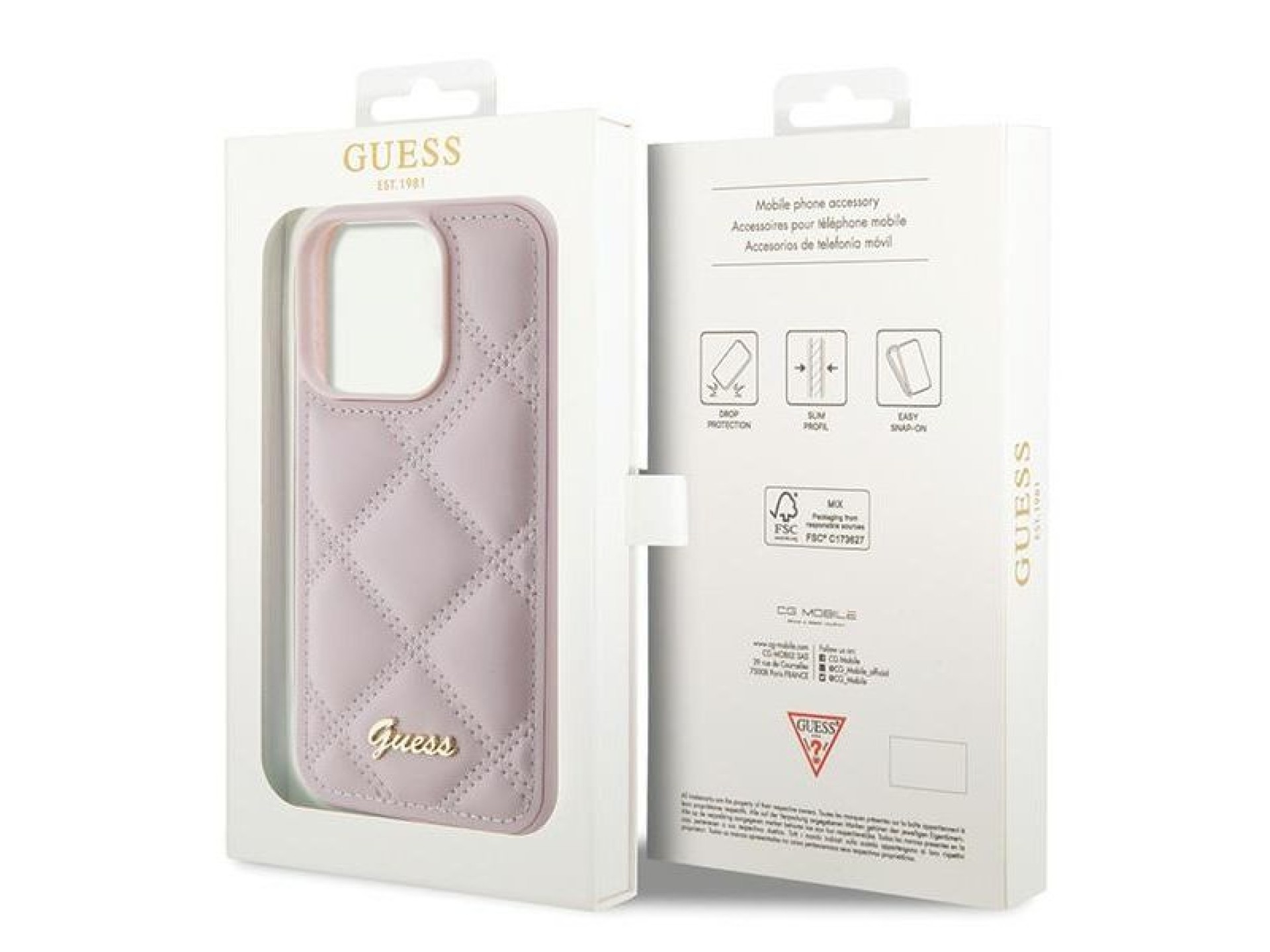 Guess Quilted Metal Logo case for iPhone 15 Pro Max - pink