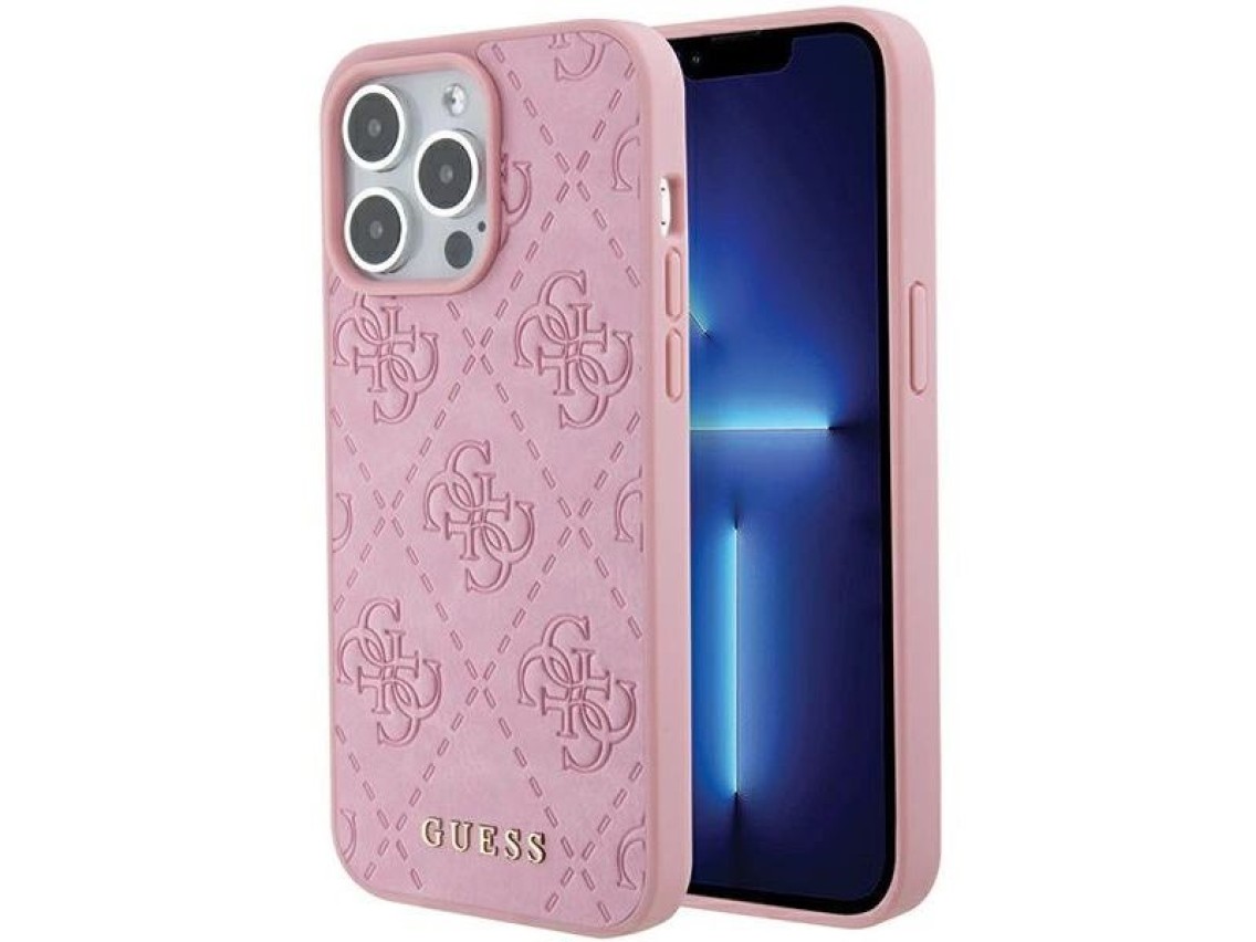 Guess GUHCP15XP4EPMP iPhone 15 Pro Max 6.7" pink/pink hardcase Leather 4G Stamped