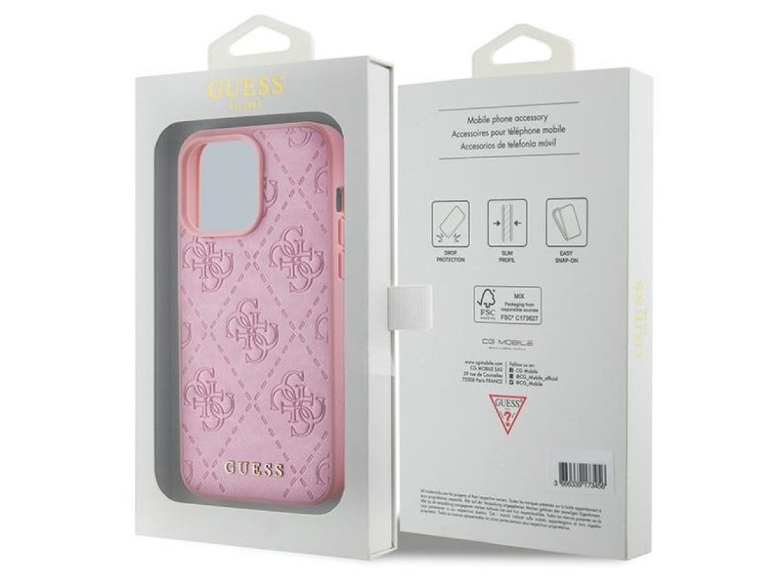 Guess GUHCP15XP4EPMP iPhone 15 Pro Max 6.7" pink/pink hardcase Leather 4G Stamped