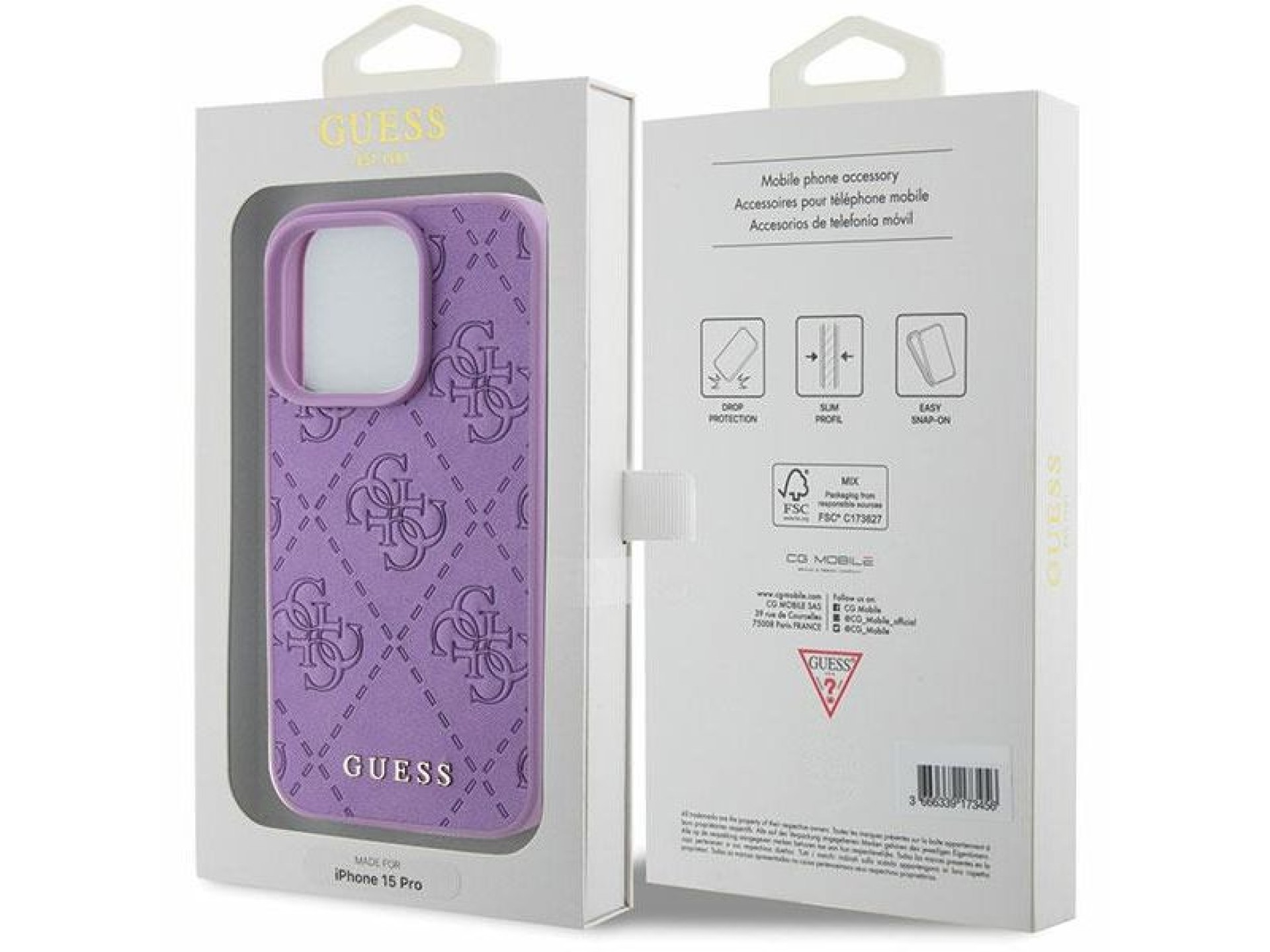 Guess Leather 4G Stamped case for iPhone 15 Pro - purple