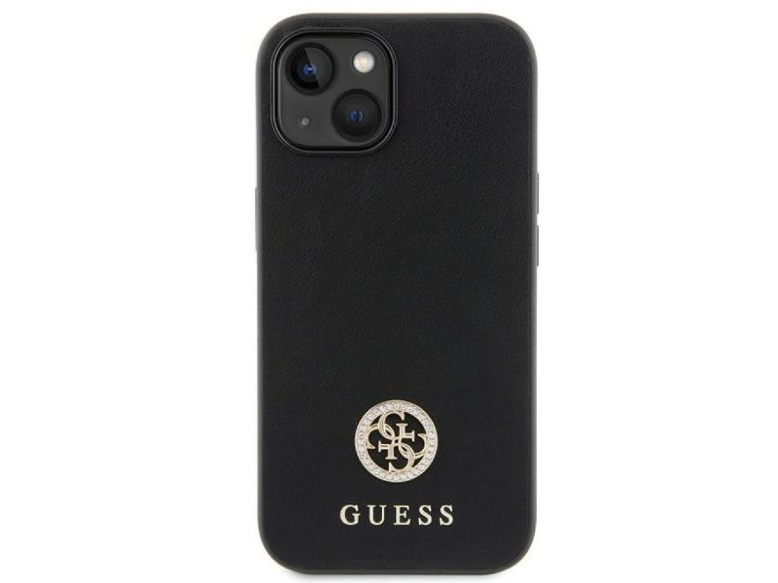 Capa rígida preta/preta Guess GUHCP15MPS4DGPK para iPhone 15 Plus de 6,7 polegadas com logotipo metá