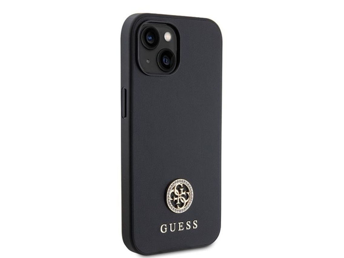 Capa rígida preta/preta Guess GUHCP15MPS4DGPK para iPhone 15 Plus de 6,7 polegadas com logotipo metá