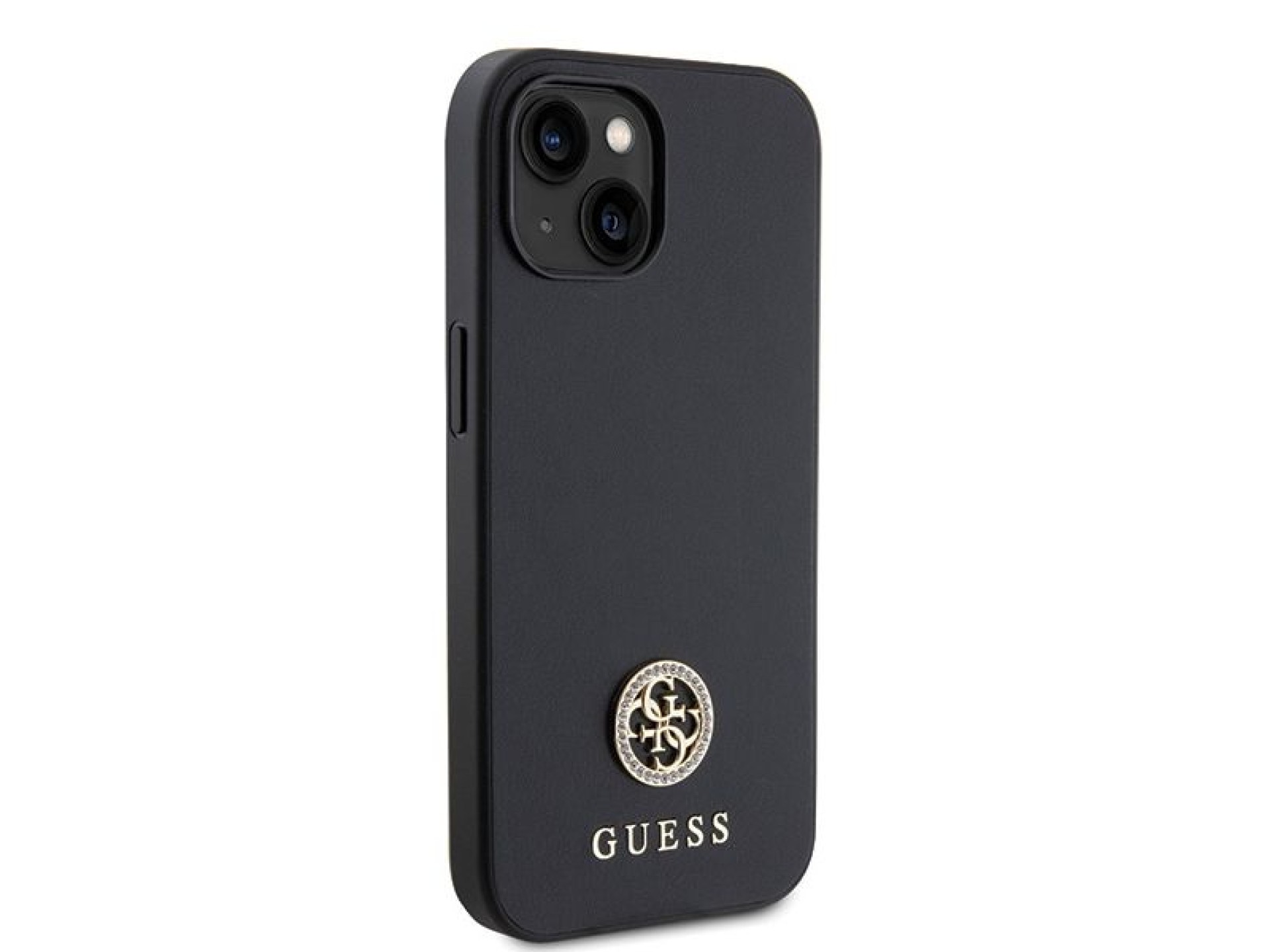 Capa rígida preta/preta Guess GUHCP15MPS4DGPK para iPhone 15 Plus de 6,7 polegadas com logotipo metá