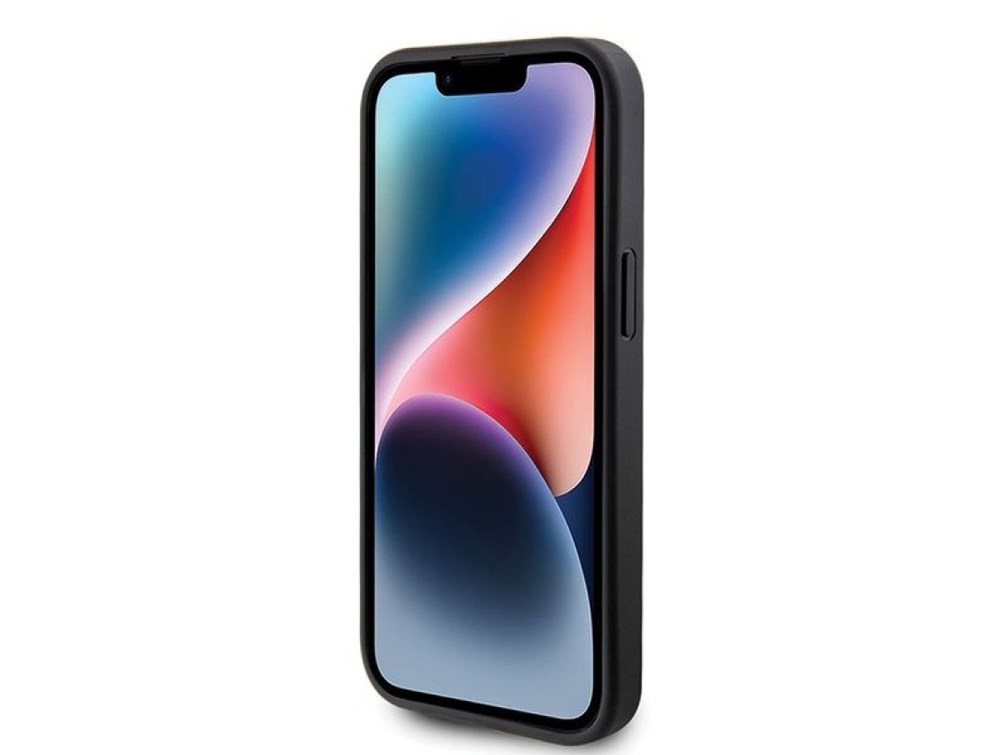 Capa rígida preta/preta Guess GUHCP15MPS4DGPK para iPhone 15 Plus de 6,7 polegadas com logotipo metá