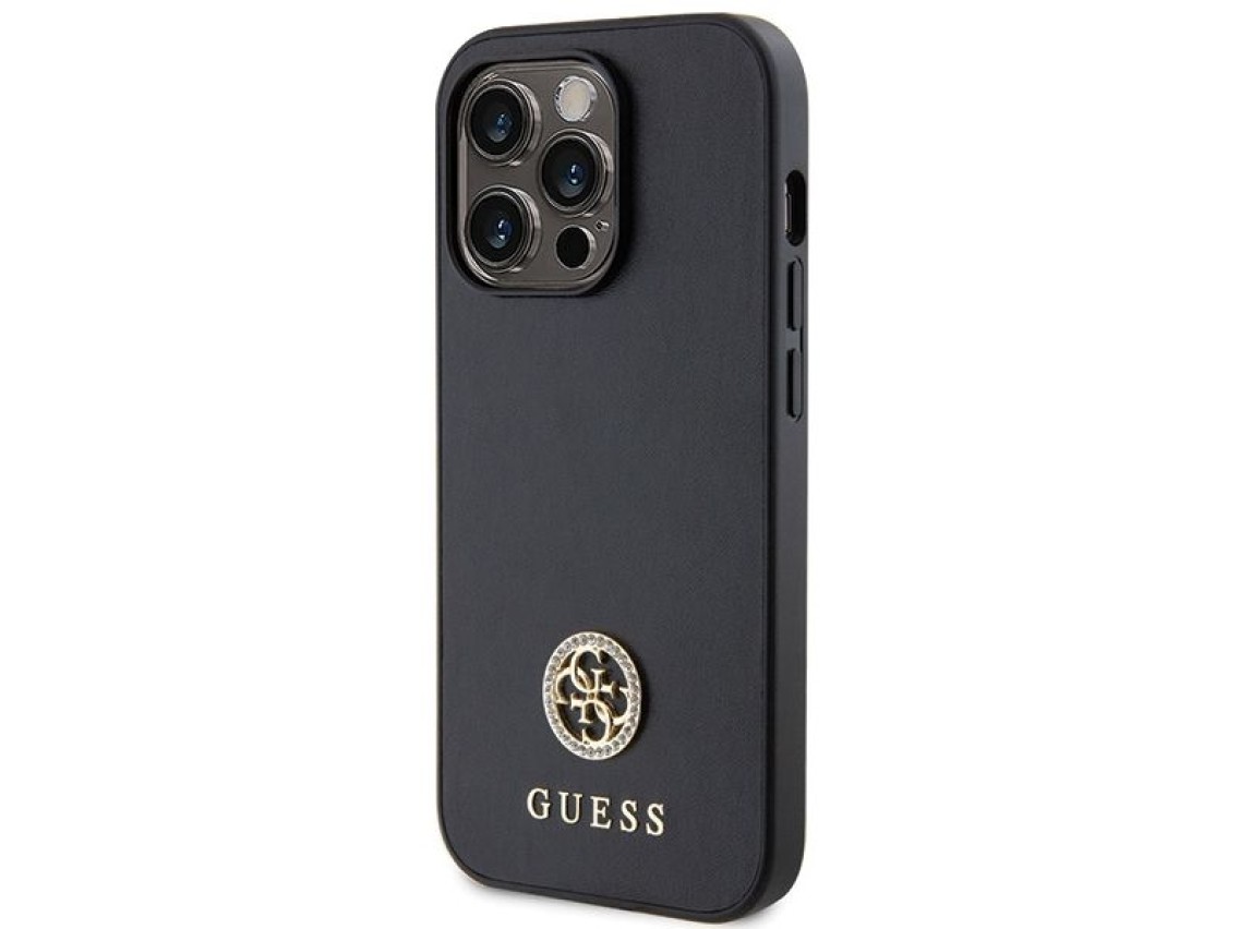Capa rígida preta/preta Guess GUHCP15LPS4DGPK para iPhone 15 Pro de 6,1 polegadas com logotipo metál