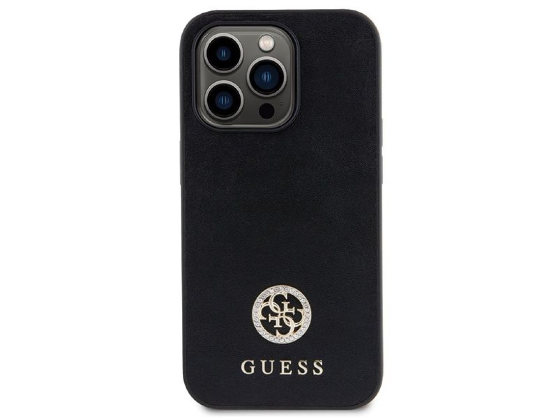 Capa rígida preta/preta Guess GUHCP15LPS4DGPK para iPhone 15 Pro de 6,1 polegadas com logotipo metál