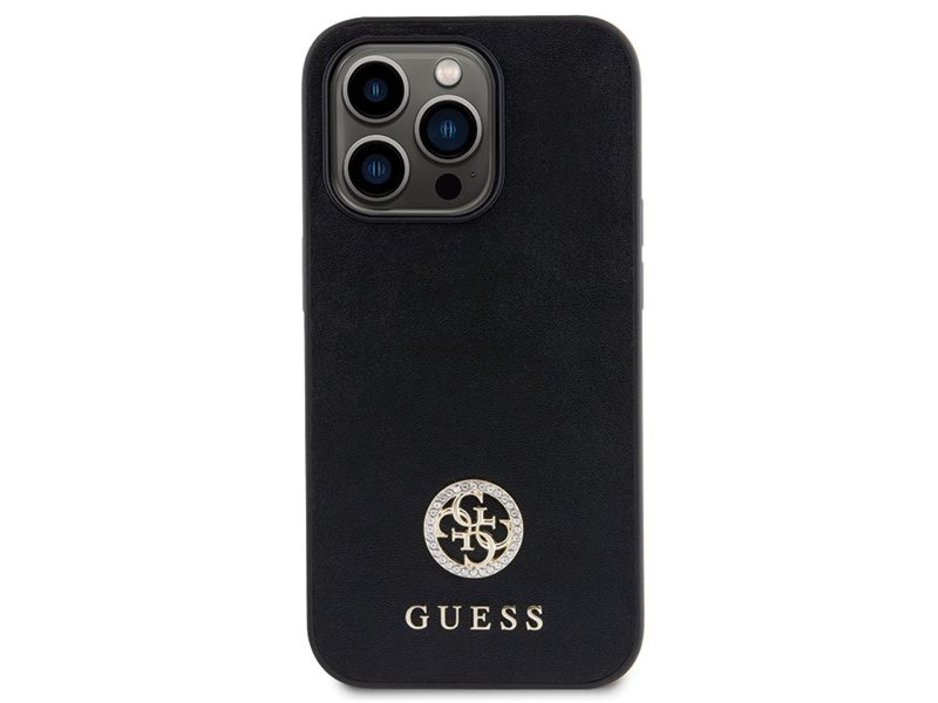 Capa rígida preta/preta Guess GUHCP15LPS4DGPK para iPhone 15 Pro de 6,1 polegadas com logotipo metál