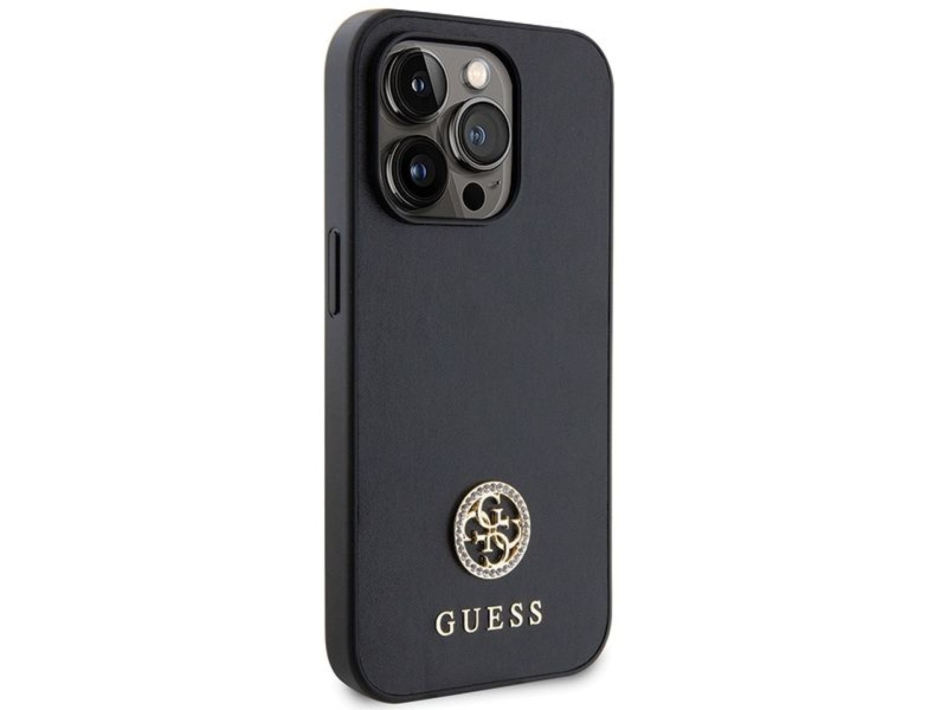 Capa rígida preta/preta Guess GUHCP15LPS4DGPK para iPhone 15 Pro de 6,1 polegadas com logotipo metál