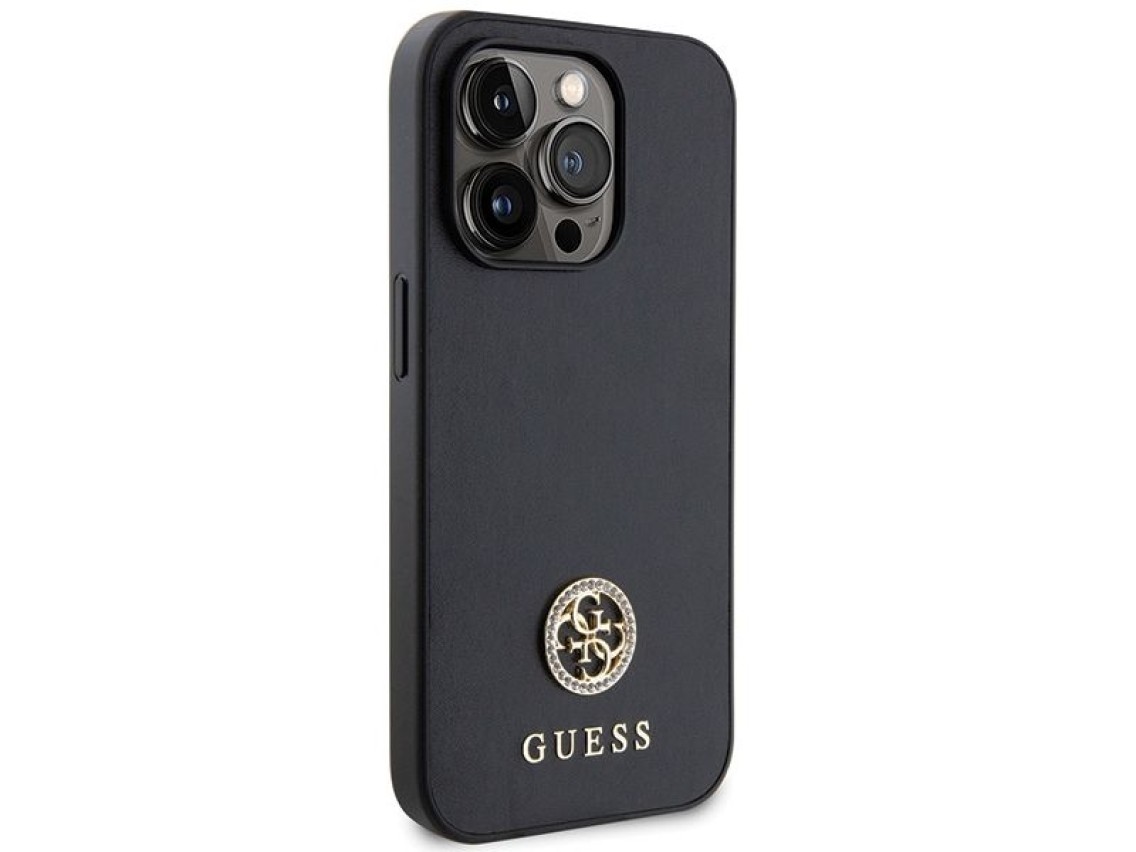 Capa rígida preta/preta Guess GUHCP15LPS4DGPK para iPhone 15 Pro de 6,1 polegadas com logotipo metál