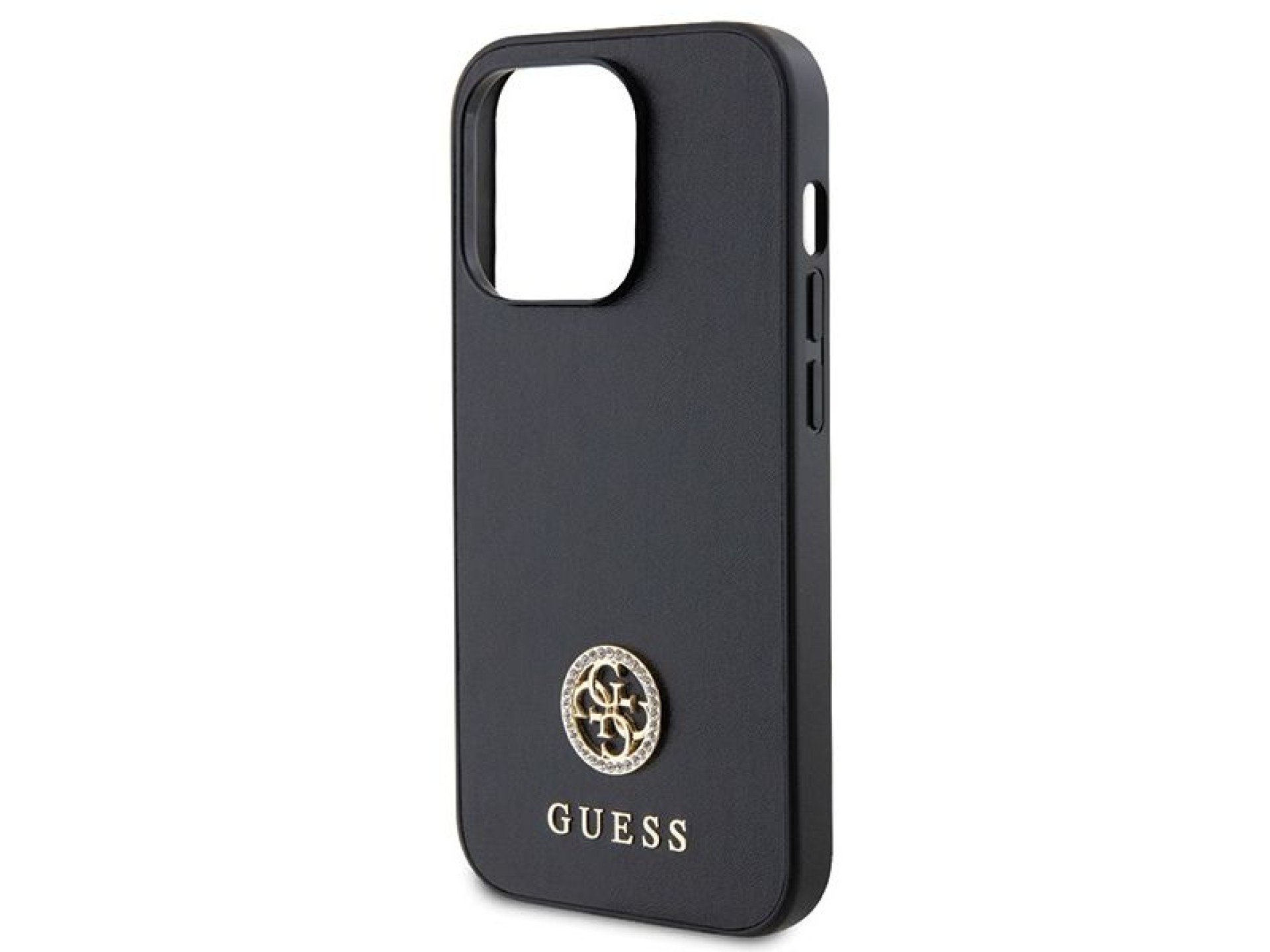 Capa rígida preta/preta Guess GUHCP15LPS4DGPK para iPhone 15 Pro de 6,1 polegadas com logotipo metál