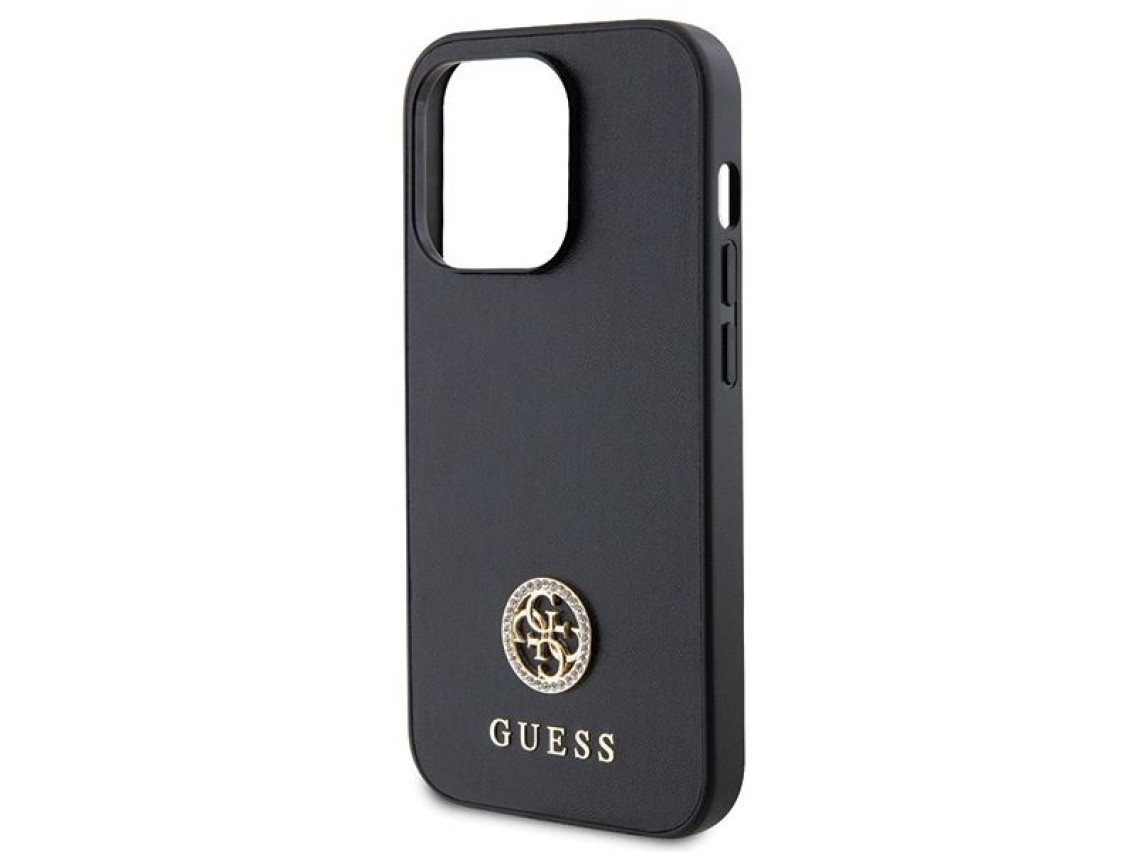 Capa rígida preta/preta Guess GUHCP15LPS4DGPK para iPhone 15 Pro de 6,1 polegadas com logotipo metál