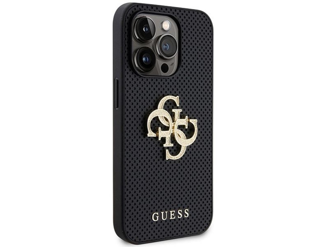 Funda Guess de piel perforada con logo brillante 4G para iPhone 15 Pro - Negra