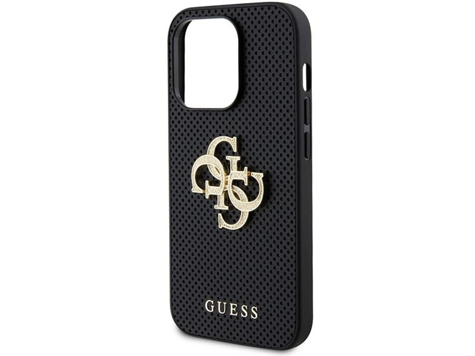 Funda Guess de piel perforada con logo brillante 4G para iPhone 15 Pro - Negra