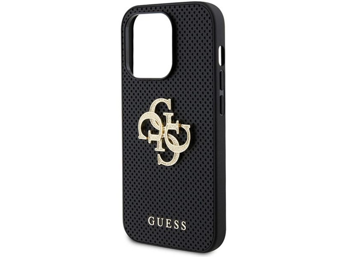 Funda Guess de piel perforada con logo brillante 4G para iPhone 15 Pro - Negra
