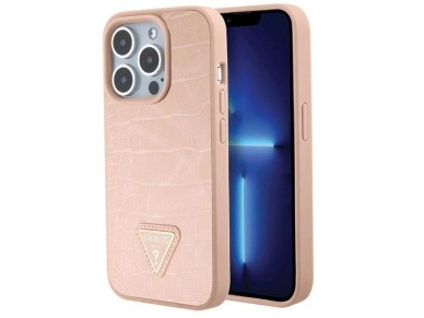 Guess Croco Triangle Metal Logo case for iPhone 15 Pro - pink Guess Croco Triangle Metal Logo case for iPhone 15 Pro - pink