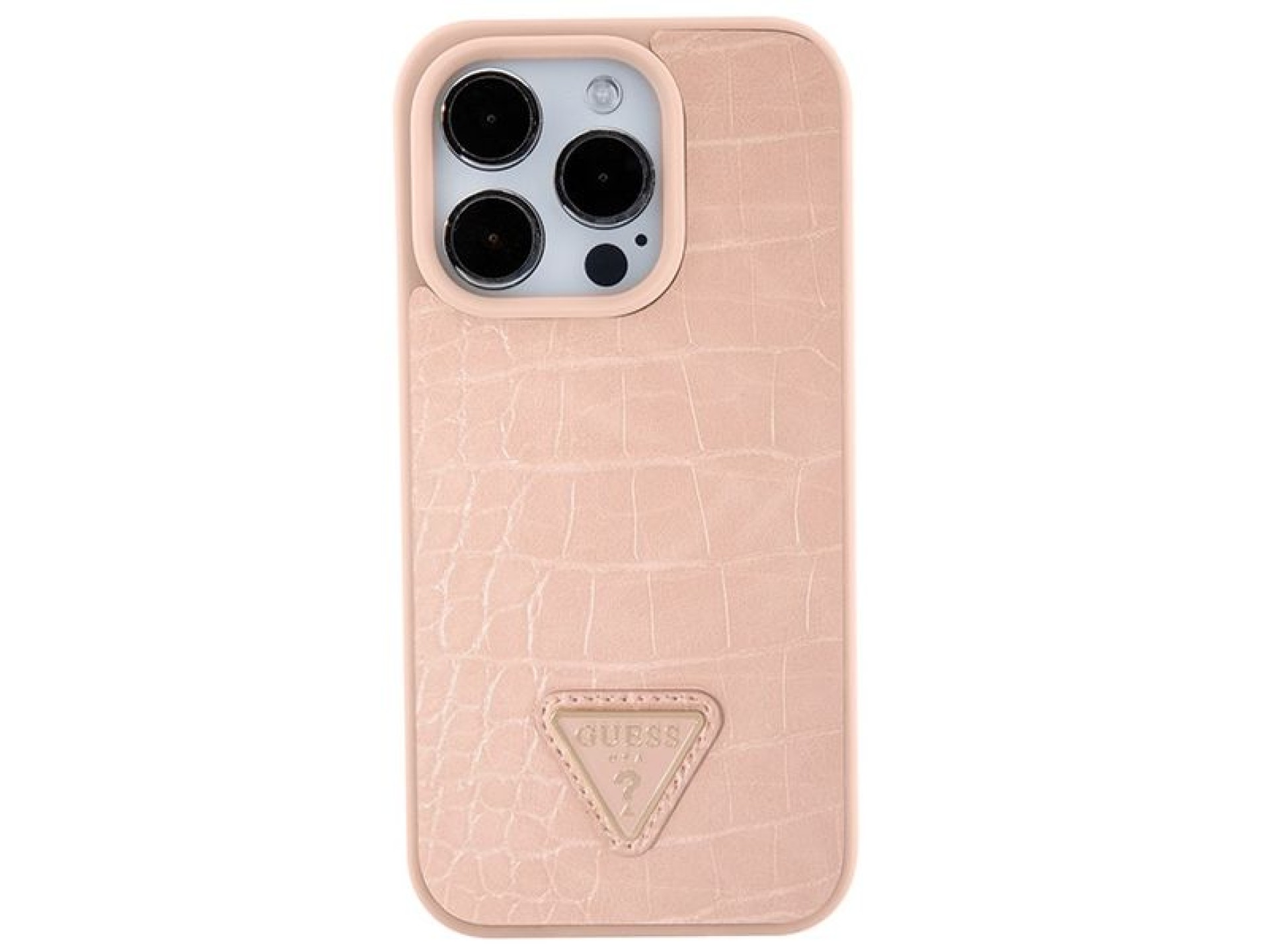 Guess Croco Triangle Metal Logo case for iPhone 15 Pro - pink