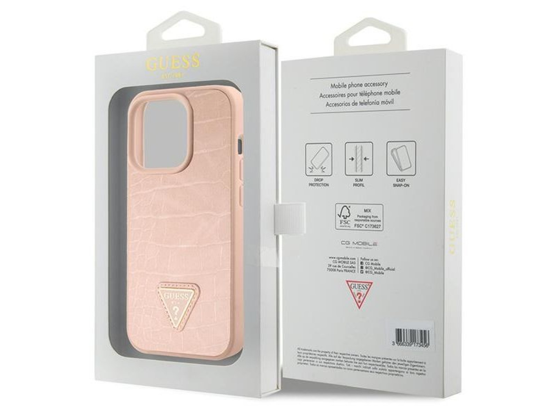 Guess Croco Triangle Metal Logo case for iPhone 15 Pro - pink