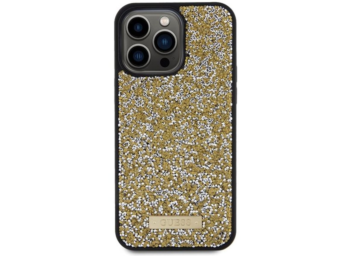 Capa Guess com logo metálico em strass para iPhone 15 Pro Max - amarela