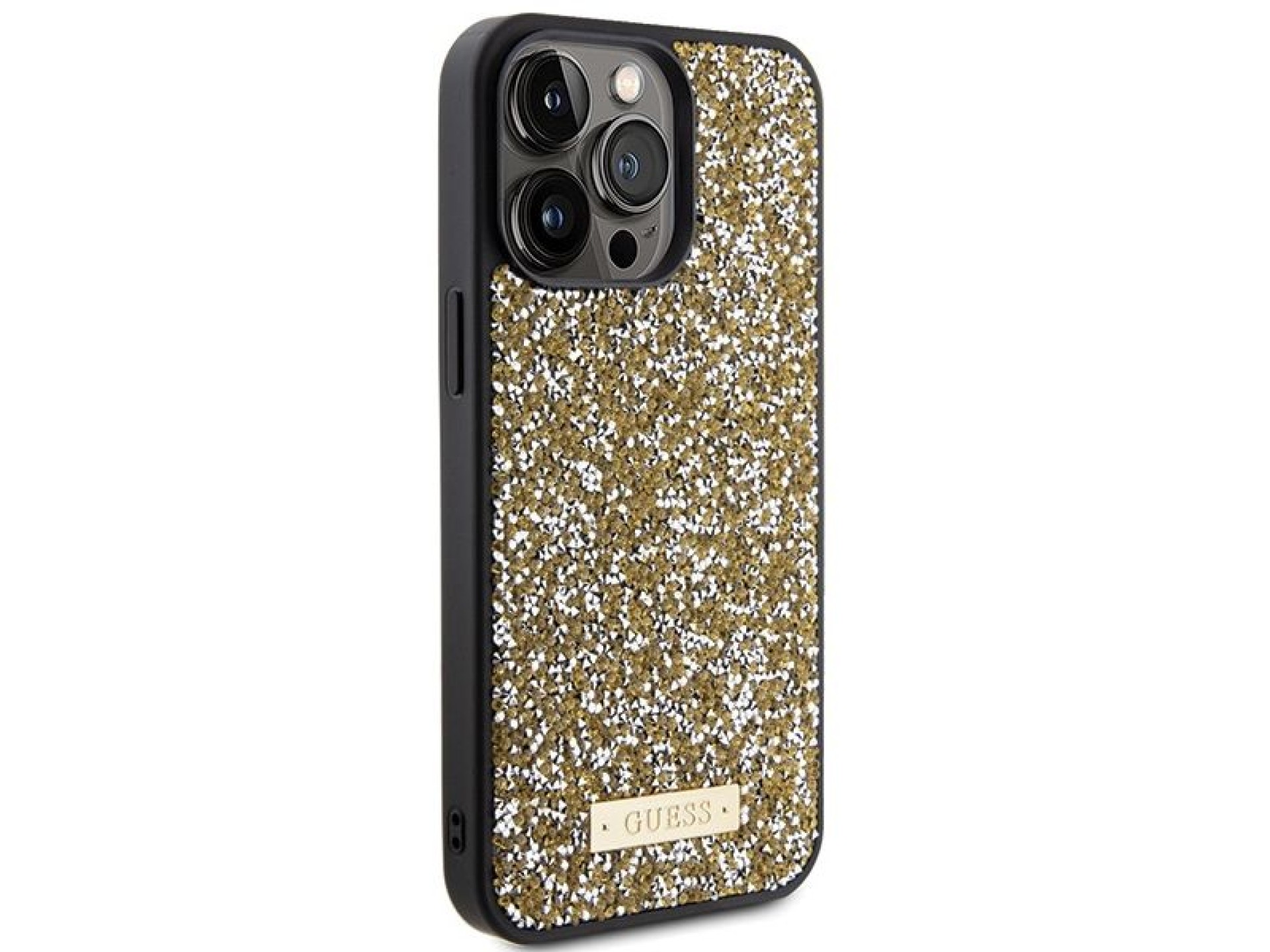 Capa Guess com logo metálico em strass para iPhone 15 Pro Max - amarela
