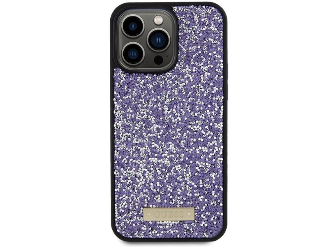 Capa Guess com logo met�lico em strass para iPhone 15 Pro - rosa