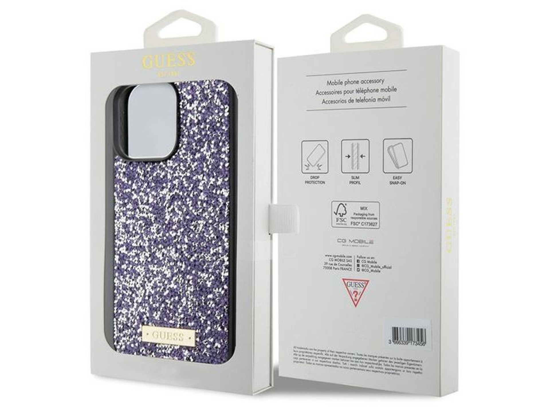 Capa Guess com logo metálico em strass para iPhone 15 Pro - rosa