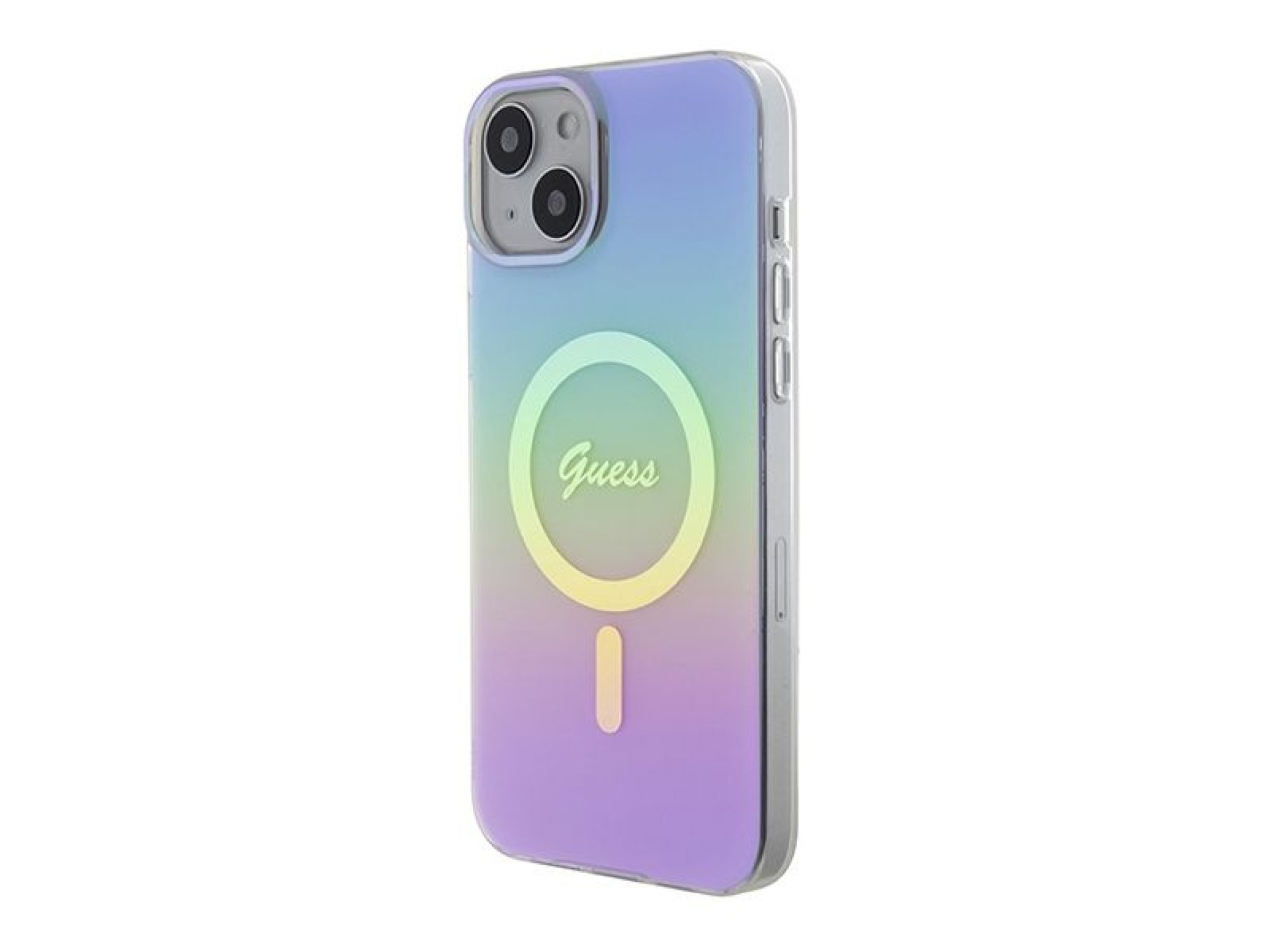 Funda Guess IML Iridescent MagSafe para iPhone 15 Plus - morado