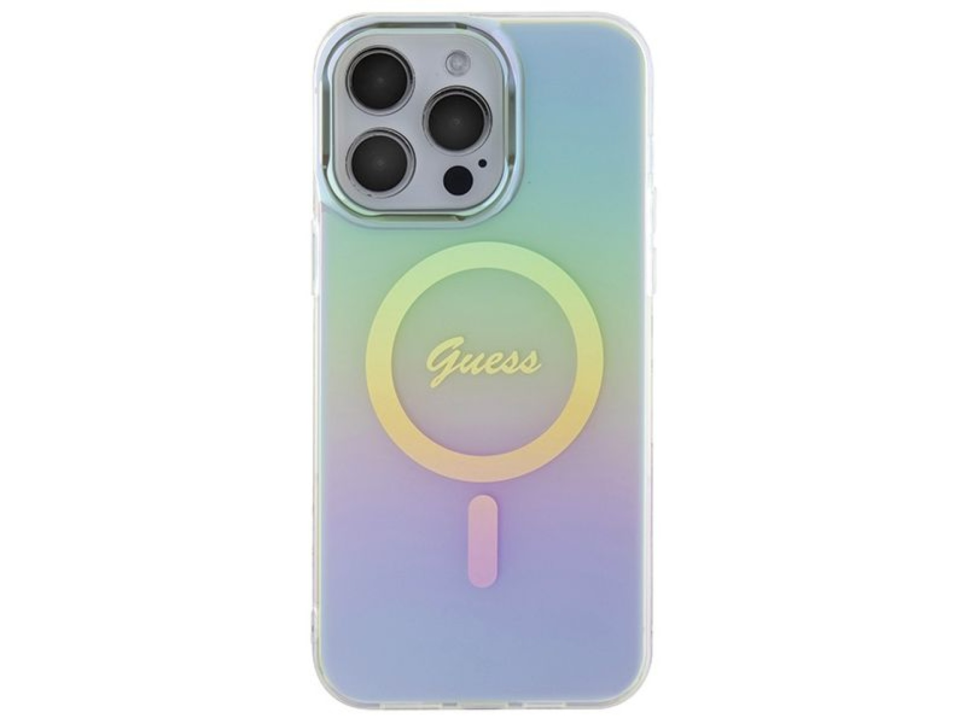 Capa Guess IML Iridescent MagSafe para iPhone 15 Pro - turquesa