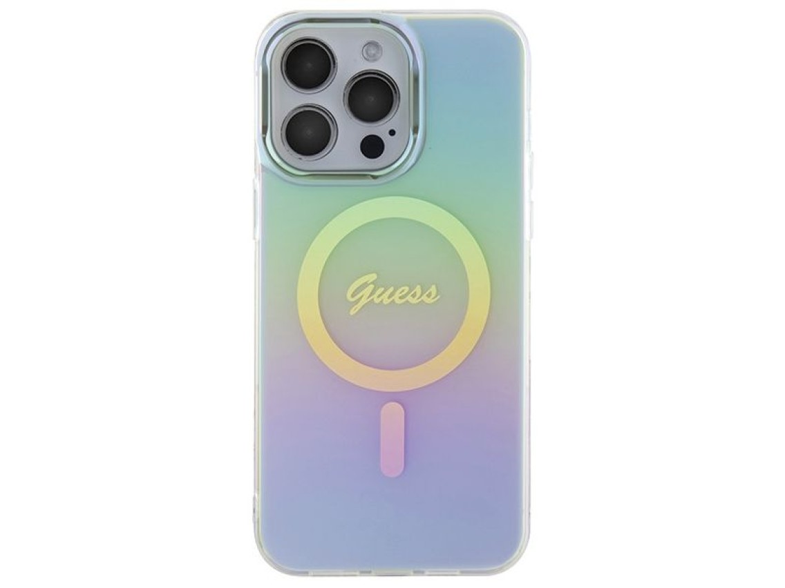 Capa Guess IML Iridescent MagSafe para iPhone 15 Pro - turquesa