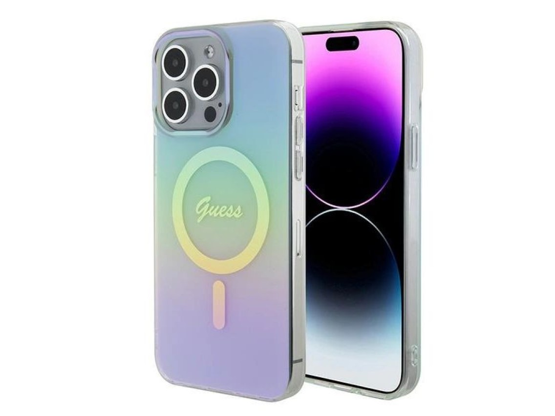 Capa rígida Guess GUHMP15XHITSQ para iPhone 15 Pro Max turquesa/turquesa com tecnologia IML Iridesce