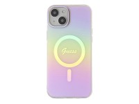 Capa rígida rosa/rosa Guess GUHMP15MHITSP para iPhone 15 Plus 6.7" com acabamento IML iridescente e Capa rígida rosa/rosa Guess GUHMP15MHITSP para iPhone 15 Plus 6.7" com acabamento IML iridescente e