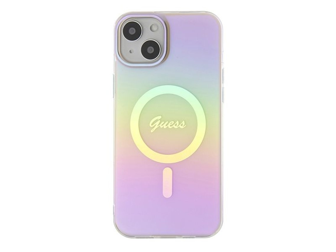 Capa rígida rosa/rosa Guess GUHMP15MHITSP para iPhone 15 Plus 6.7" com acabamento IML iridescente e