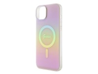 Capa rígida rosa/rosa Guess GUHMP15MHITSP para iPhone 15 Plus 6.7" com acabamento IML iridescente e Capa rígida rosa/rosa Guess GUHMP15MHITSP para iPhone 15 Plus 6.7" com acabamento IML iridescente e