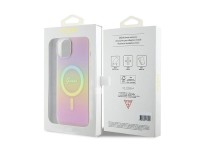 Capa rígida rosa/rosa Guess GUHMP15MHITSP para iPhone 15 Plus 6.7" com acabamento IML iridescente e Capa rígida rosa/rosa Guess GUHMP15MHITSP para iPhone 15 Plus 6.7" com acabamento IML iridescente e