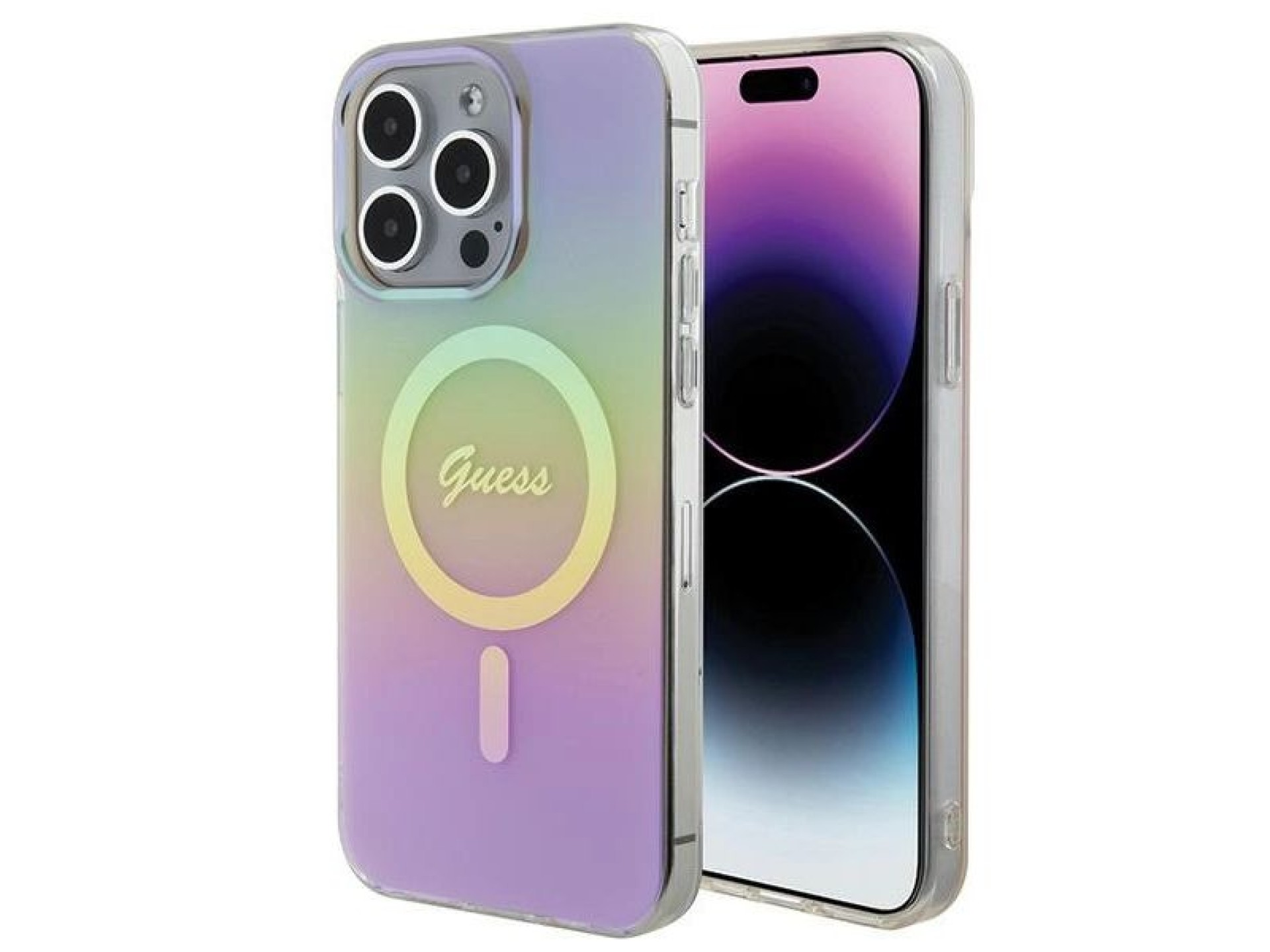 Funda Guess IML Iridescent MagSafe para iPhone 15 Pro - rosa