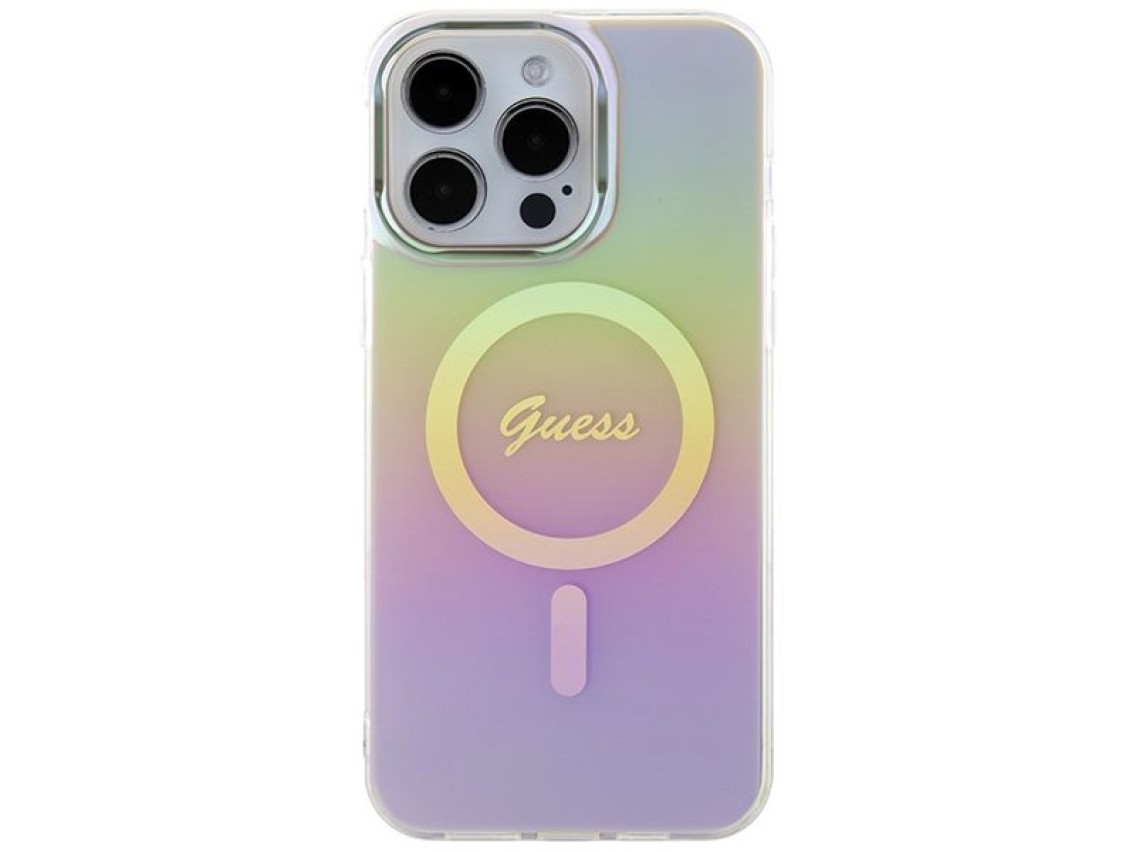 Funda Guess IML Iridescent MagSafe para iPhone 15 Pro - rosa