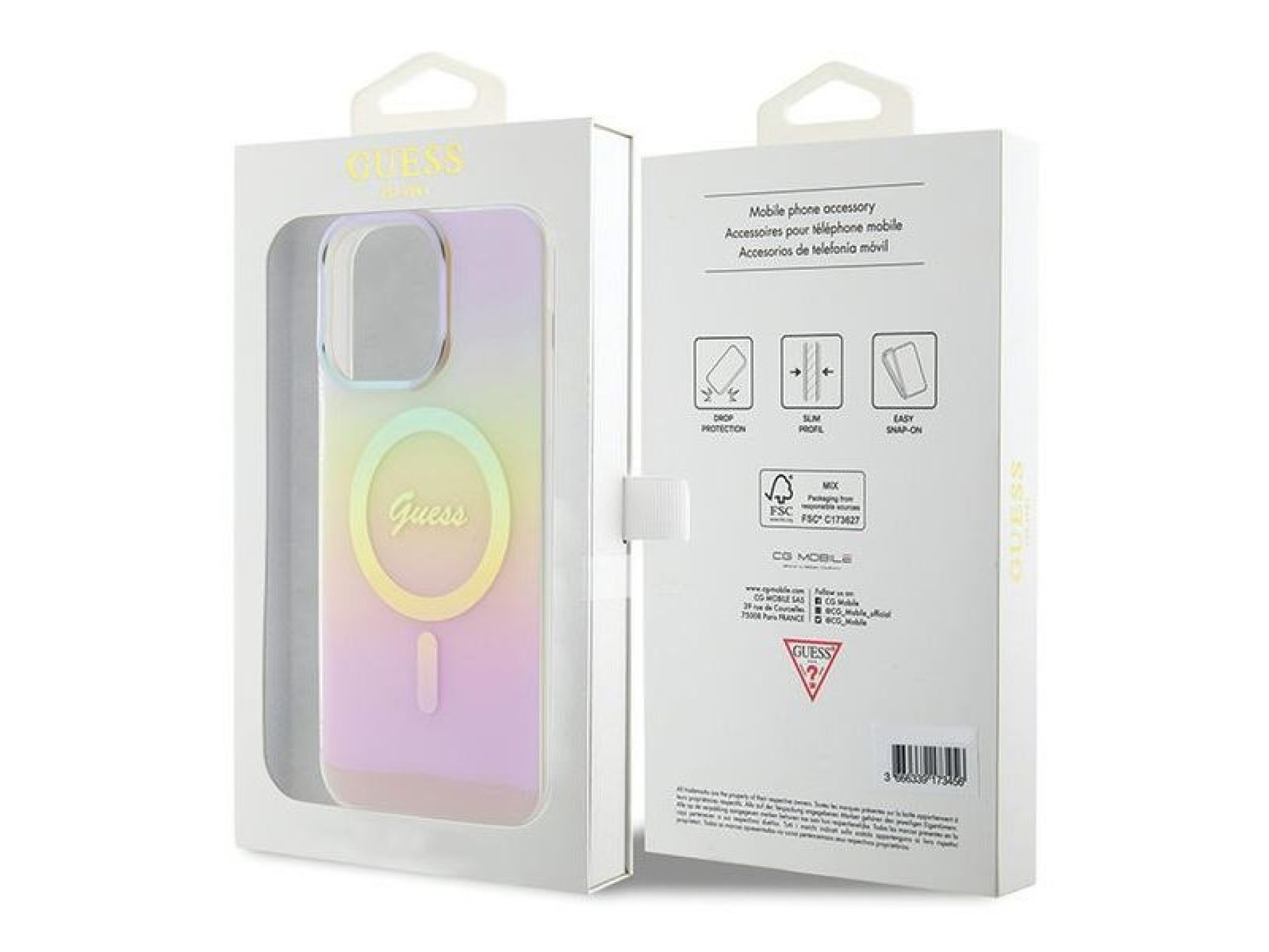 Funda Guess IML Iridescent MagSafe para iPhone 15 Pro - rosa