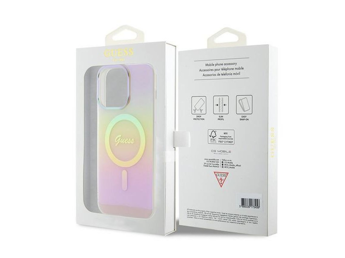 Capa rígida rosa/rosa Guess GUHMP15XHITSP para iPhone 15 Pro Max 6.7" com acabamento IML iridescente