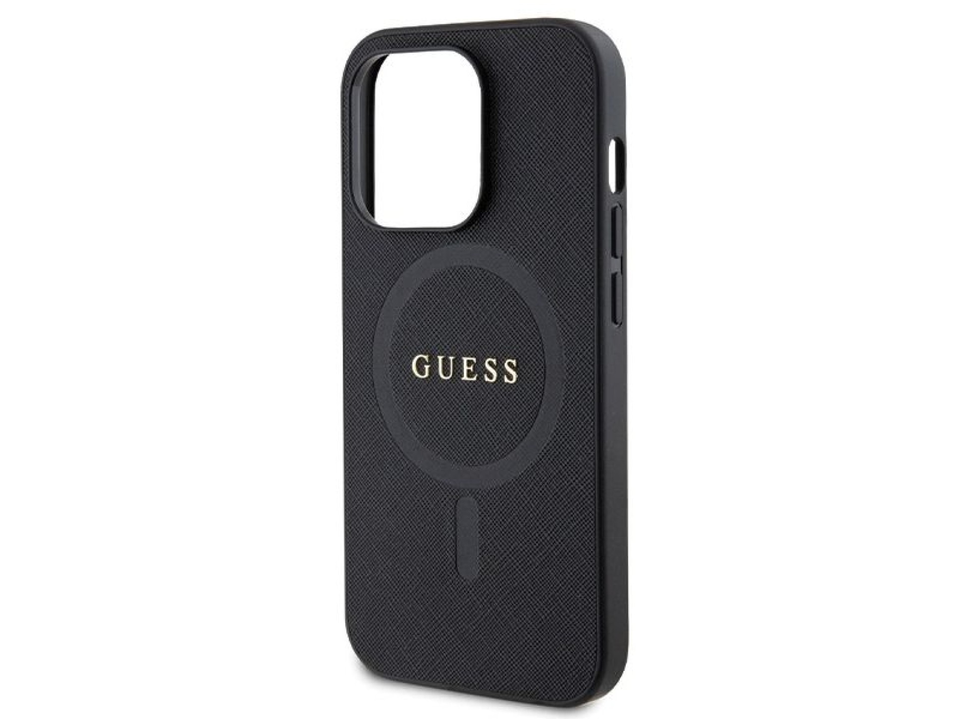 Capa Guess GUHMP14LPSAHMCK para iPhone 14 Pro - preta Saffiano MagSafe