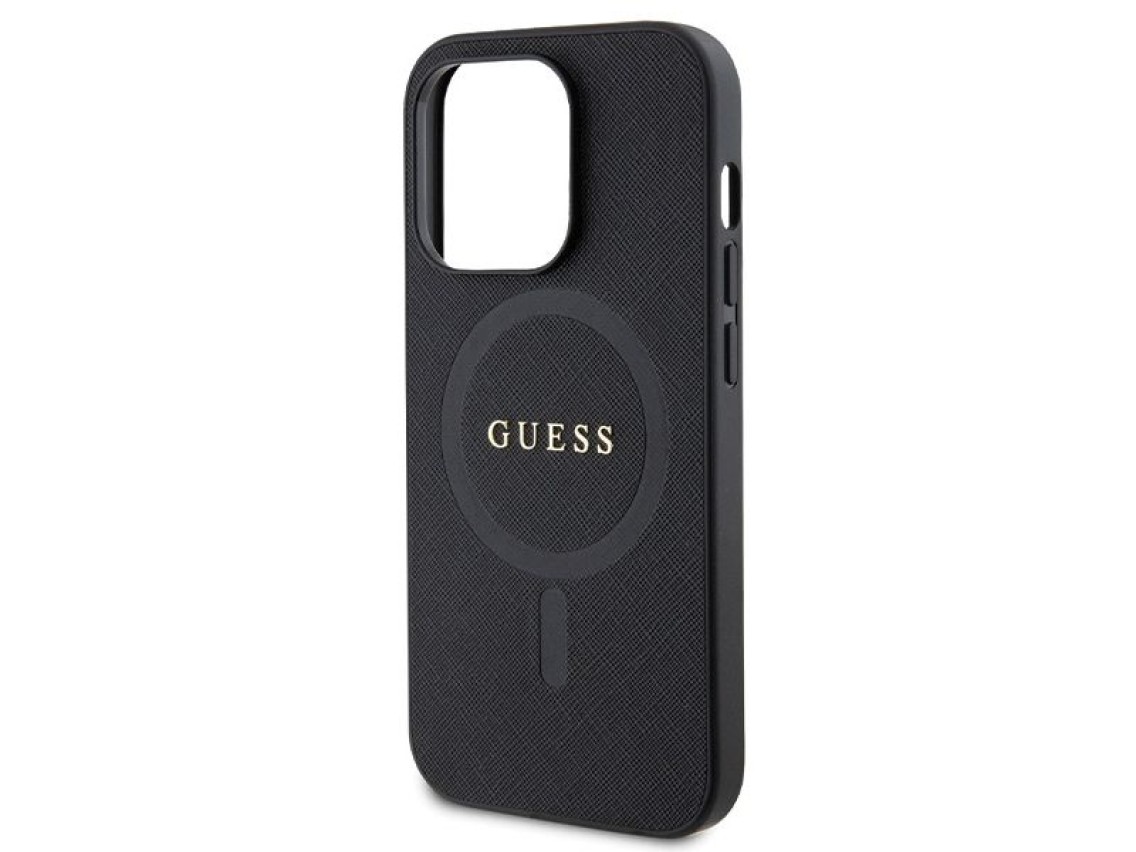 Capa Guess GUHMP14LPSAHMCK para iPhone 14 Pro - preta Saffiano MagSafe